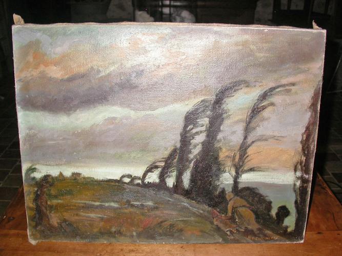 HUILE SUR TOILE “COUP DE VENT” par M.P. DUCOURET - Peintre nontronnais (24)