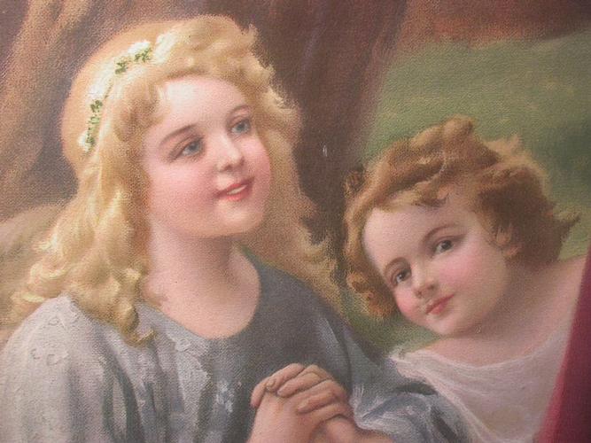 GRANDE CHROMOLITHOGRAPHIE VIERGE A L’ENFANT et ANGES