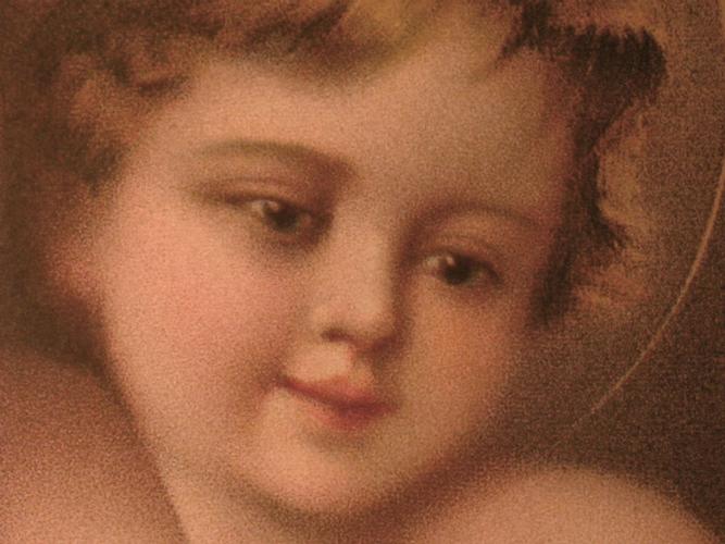 GRANDE CHROMOLITHOGRAPHIE VIERGE A L’ENFANT et ANGES