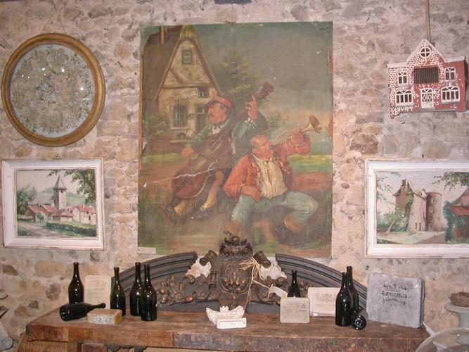 Grande HUILE SUR TOILE “ LES 2 MUSICIENS ” - Ancien DÉCOR DE BISTROT “Chez Joseph”