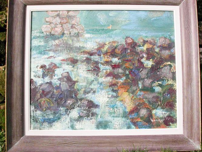 PEINTURE BRETONNE - ROCHERS A PLOUMANAC'H - signée BOUQUILLON 1962