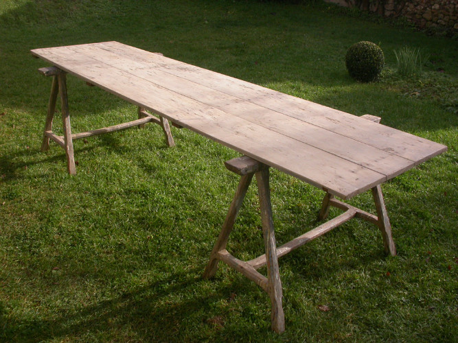 Ancienne grande TABLE D'ATELIER d'ARTISTE sur TRETEAUX