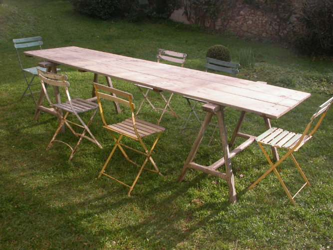 Grande table d'atelier en bois début XXème