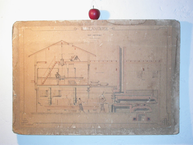 PLANCHE d'ECOLE illustrant le fonctionnement d'une BOULANGERIE