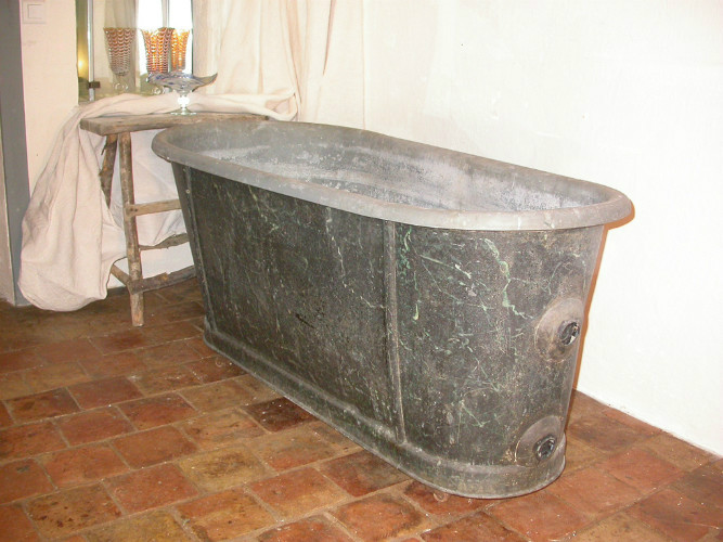 RARE BAIGNOIRE en ZINC peint IMITATION MARBRE