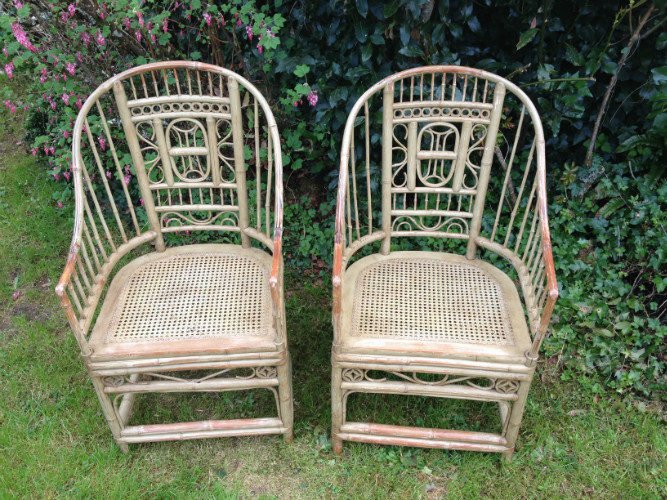 Belle PAIRE de FAUTEUILS de JARDIN D'HIVER en BAMBOU circa 1900