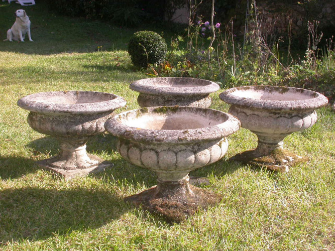 Lot de 3 VASQUES de JARDIN en pierre reconstituée - Années 50