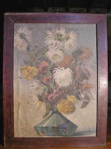 HUILE SUR TOILE “ BOUQUET DE DAHLIAS ” 