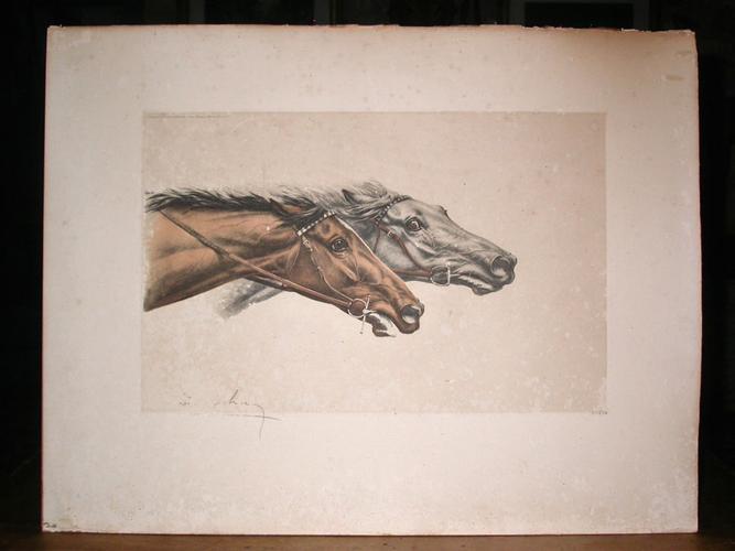 LITHOGRAPHIE ORIGINALE de LEON DANCHIN - CHEVAUX
