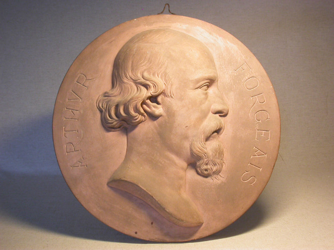 MEDAILLON en TERRE CUITE portrait d' ARTHUR FORGEAIS signé LA BARBERA 1865