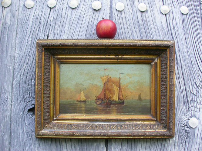 HUILE sur BOIS encadrée signée J. DECOSTER - Marine (en pendant avec le paysage)