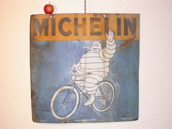Rare GRANDE TOLE ENSEIGNE MICHELIN double face circa 1920
