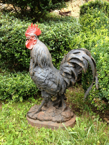 COQ en FONTE (Réédition) peint et patiné pour décoration de jardin