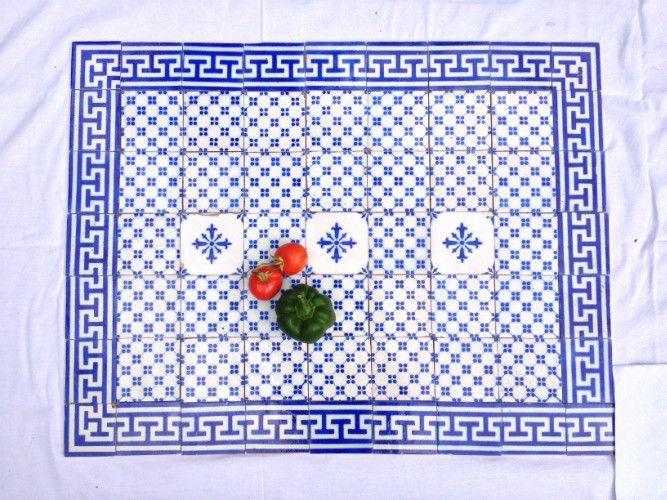 ENSEMBLE de CARREAUX de CUISINE en faïence bleus et blanc début XXème